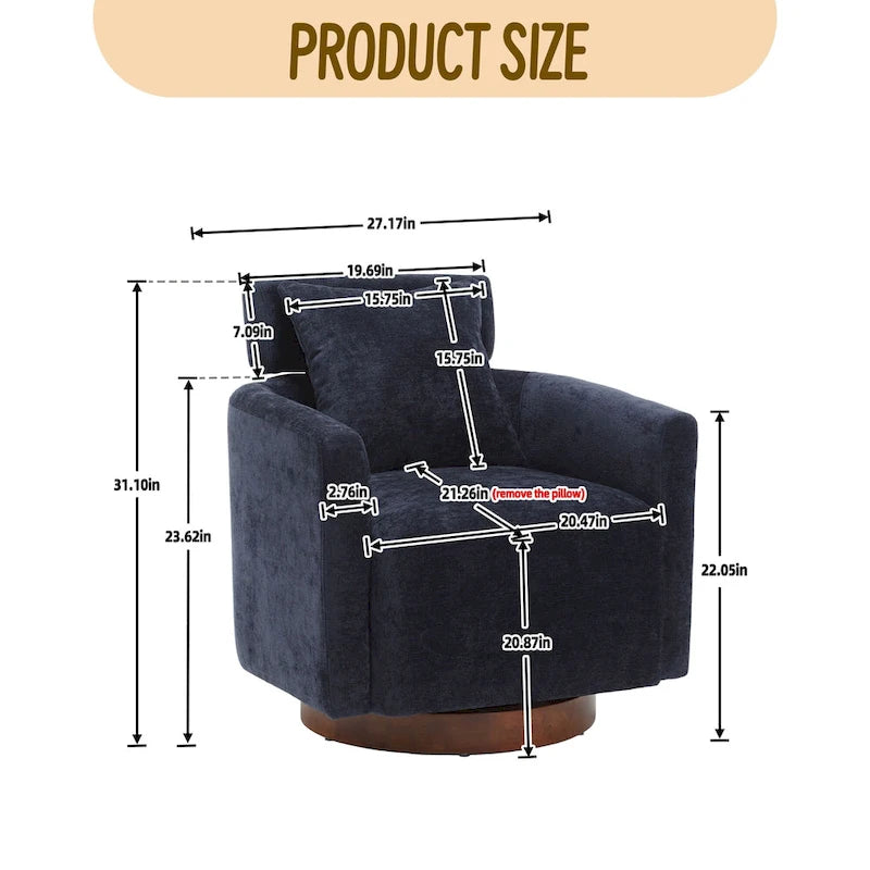 Fauteuil pivotant à 360 degrés, Fauteuil capitonné en chenille