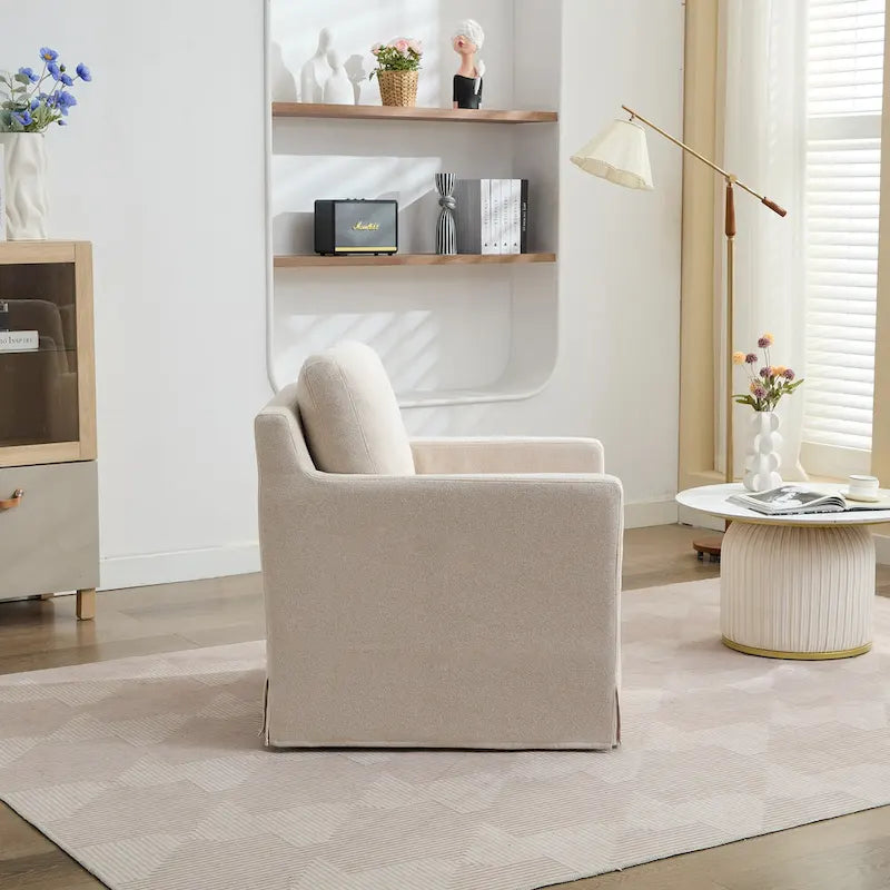 Fauteuil pivotant d'appoint en chenille avec jupe et base en métal