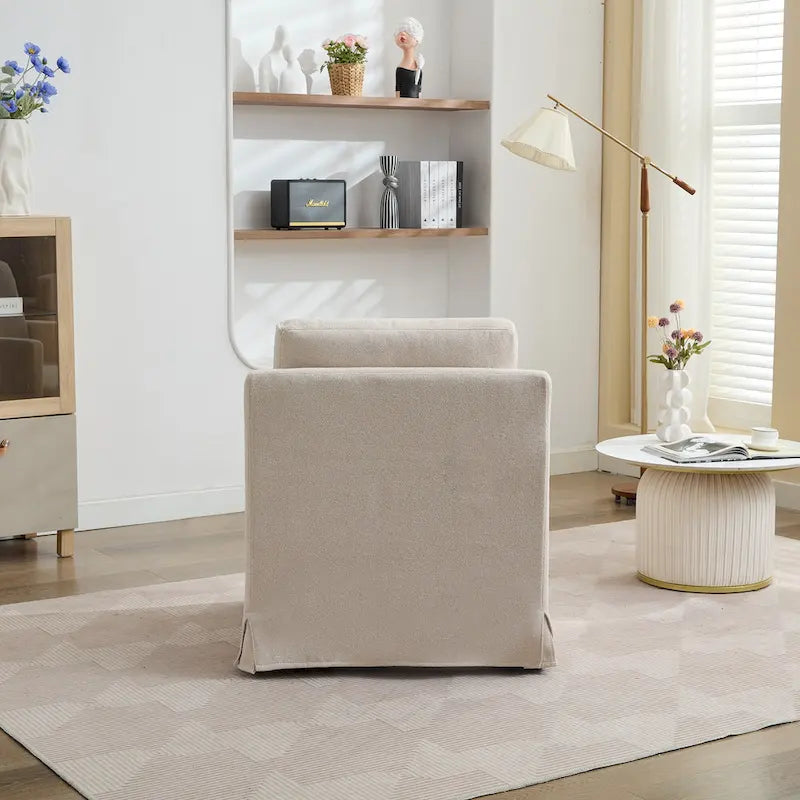 Fauteuil pivotant d'appoint en chenille avec jupe et base en métal