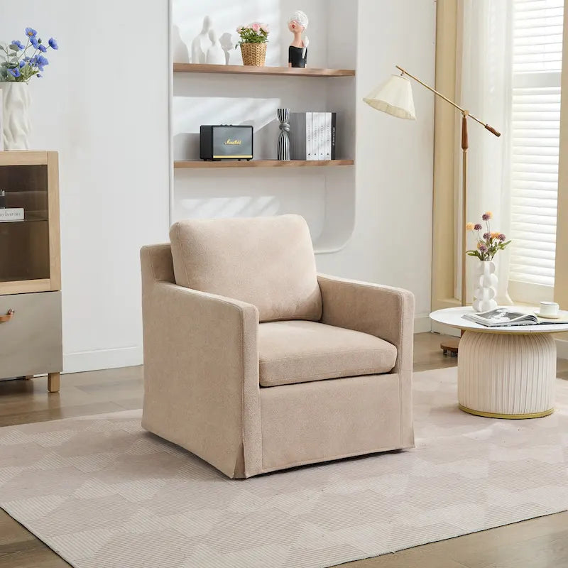 Fauteuil pivotant d'appoint en chenille avec jupe et base en métal