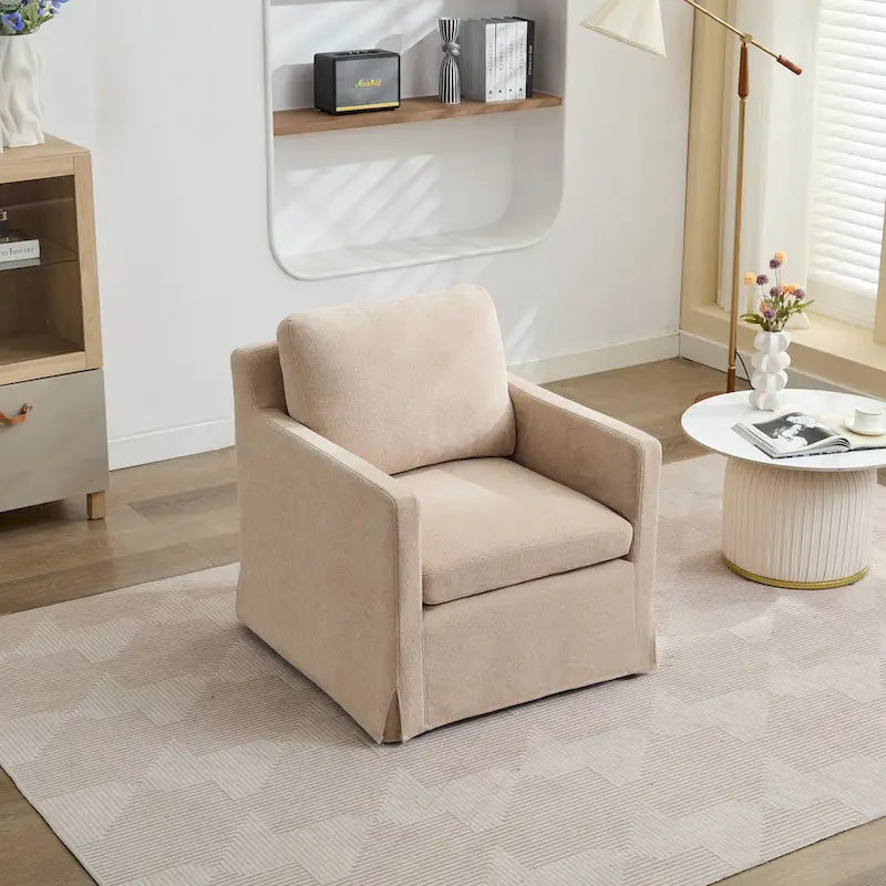 Fauteuil pivotant d'appoint en chenille avec jupe et base en métal