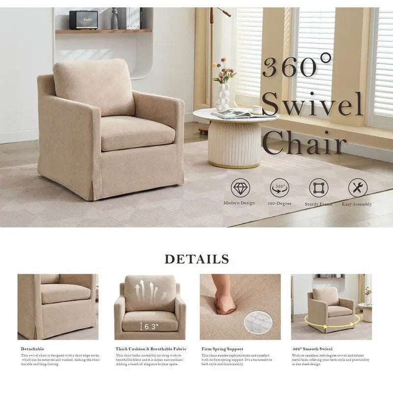 Fauteuil pivotant d'appoint en chenille avec jupe et base en métal