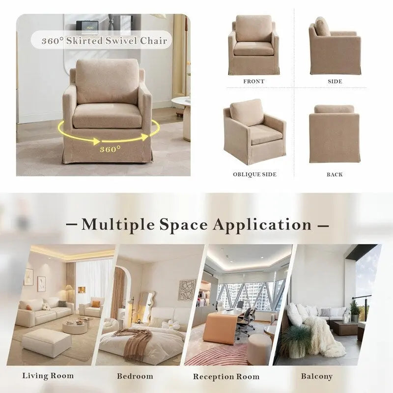 Fauteuil pivotant d'appoint en chenille avec jupe et base en métal