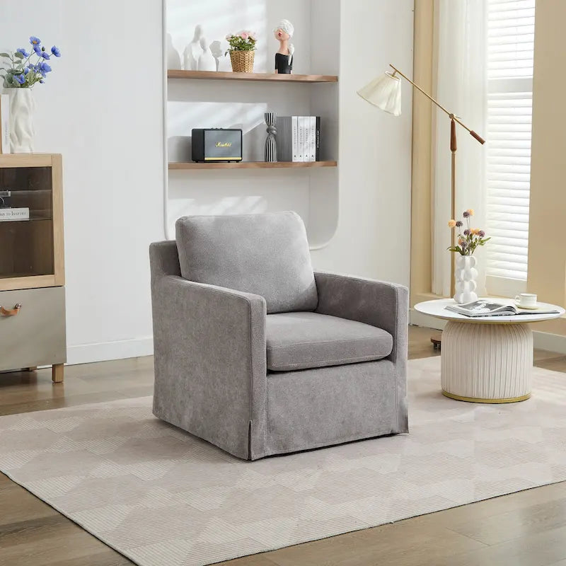 Fauteuil pivotant d'appoint en chenille avec jupe et base en métal