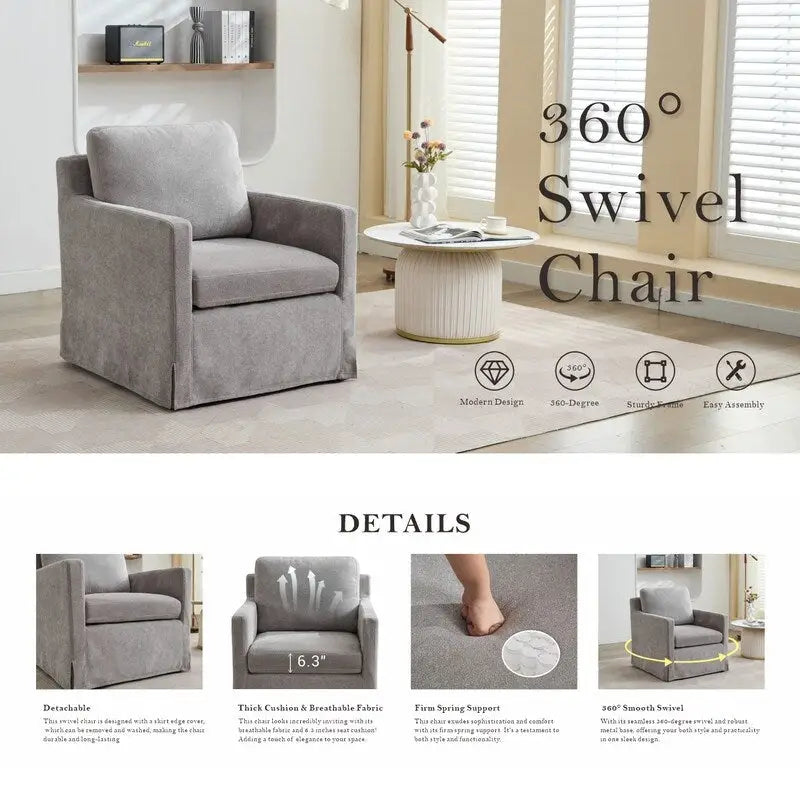 Fauteuil pivotant d'appoint en chenille avec jupe et base en métal