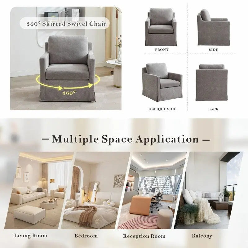 Fauteuil pivotant d'appoint en chenille avec jupe et base en métal