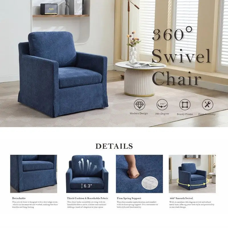 Fauteuil pivotant d'appoint en chenille avec jupe et base en métal