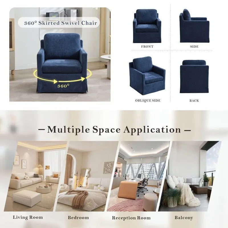 Fauteuil pivotant d'appoint en chenille avec jupe et base en métal