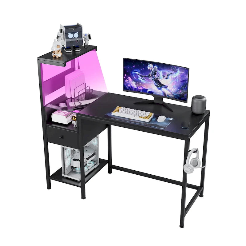 Bureau d'ordinateur avec prise électrique et étagères de rangement