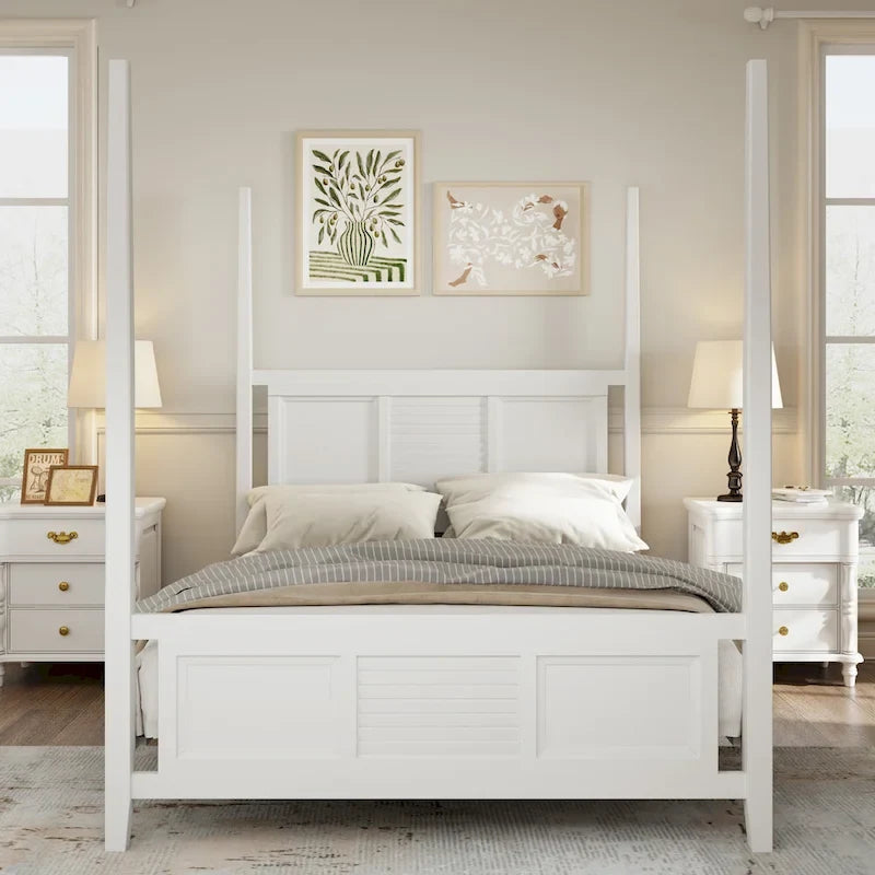 King Size Solid Pine Four-Poster Bed with 75 Tall Traditional Canopy Bed Frame
