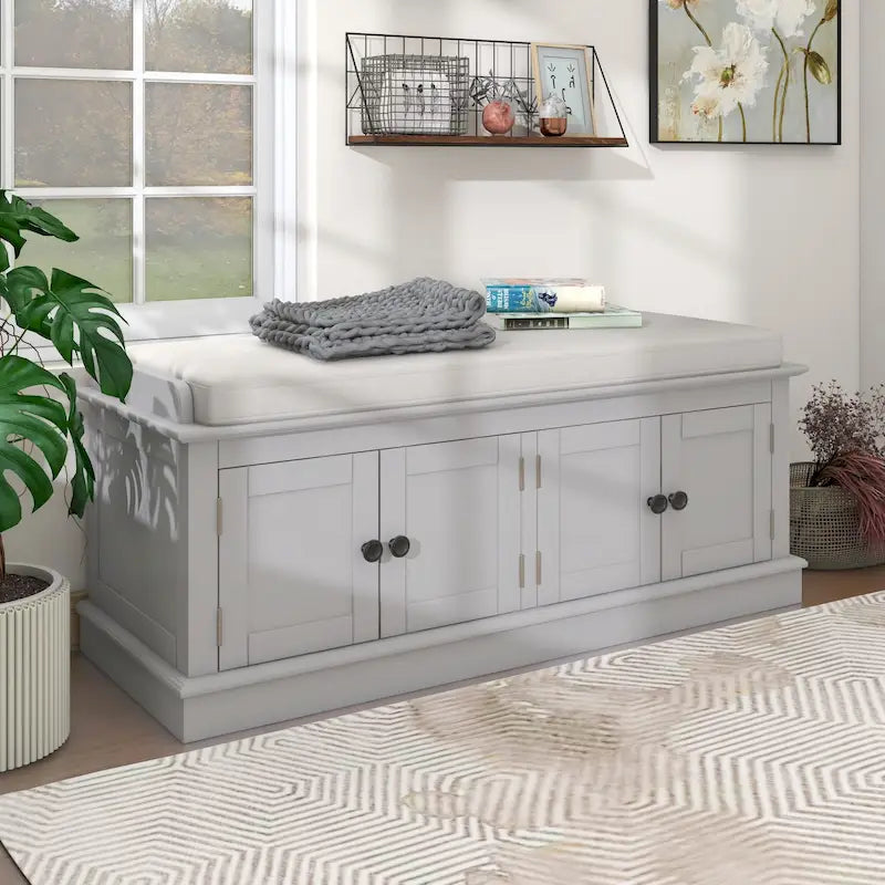 Banc de rangement avec 4 portes et étagères réglables