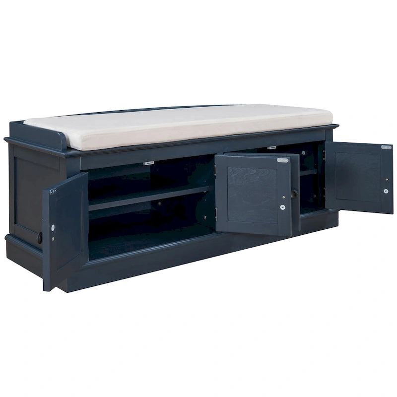 Banc de rangement avec 4 portes et étagères réglables