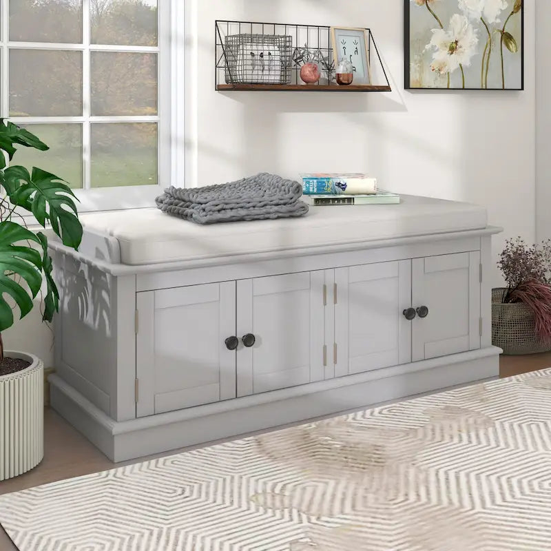 Banc de rangement avec 4 portes et étagères réglables