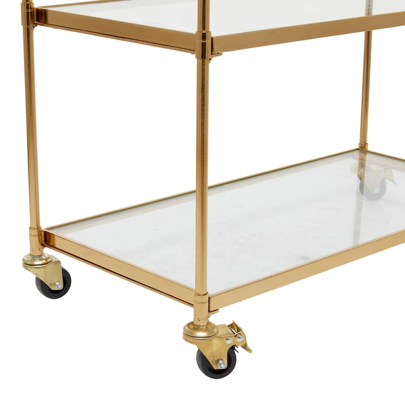 Desserte de bar roulante à 3 étagères en verre avec roulettes verrouillables - Laiton - 35,5 cm (l) x 96,5 cm (L) x 78,7 cm (H)