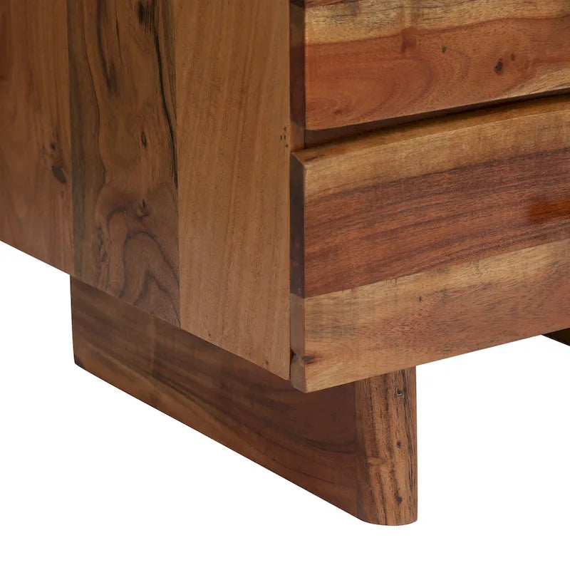 Table de chevet bohème faite à la main en bois d'acacia à 3 tiroirs par
