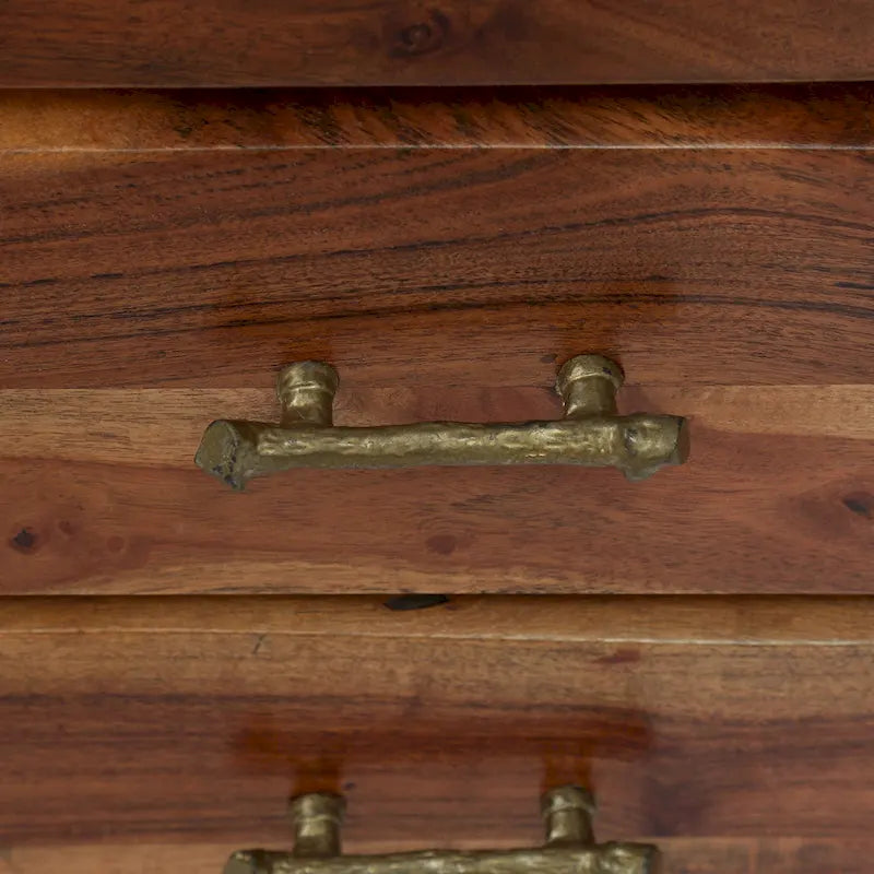 Table de chevet bohème faite à la main en bois d'acacia à 3 tiroirs par