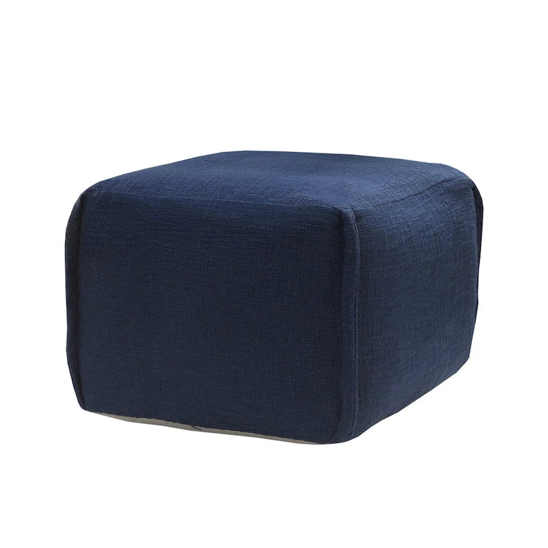 Pouf plissé bleu marine uni fait main