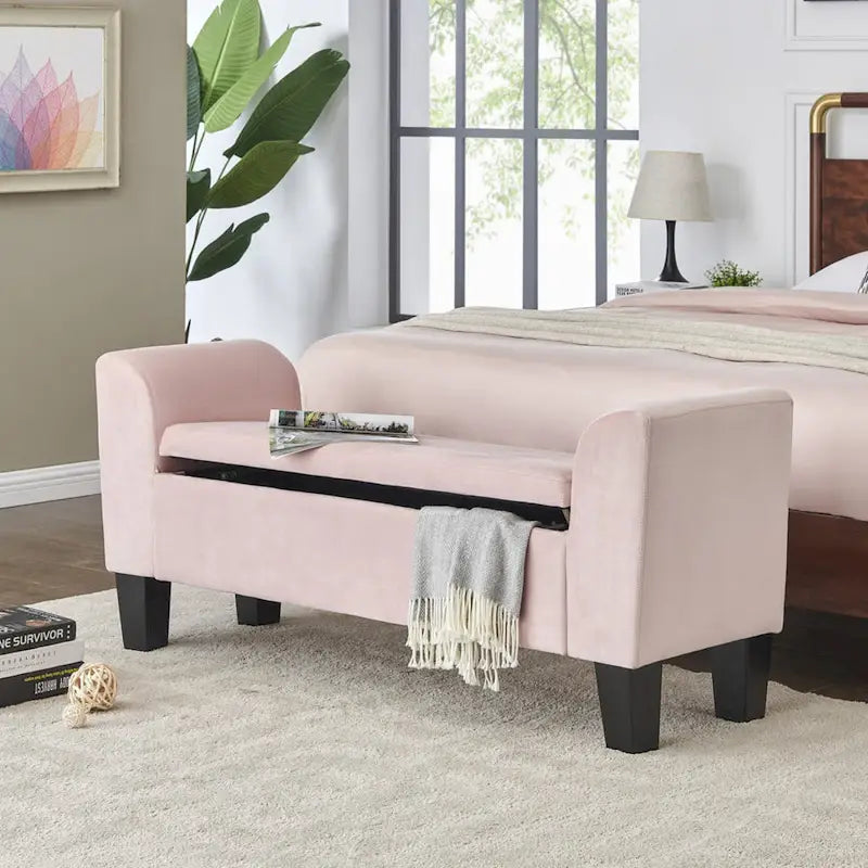Banc de rangement ottoman en velours – 16,5L x 55W x 23H