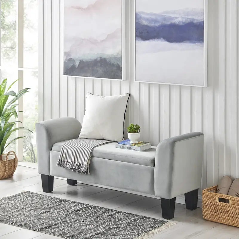 Banc de rangement ottoman en velours – 16,5L x 55W x 23H