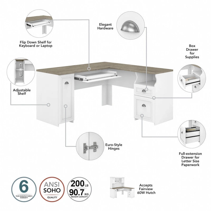 Bureau d'angle et meuble de rangement 60 W par