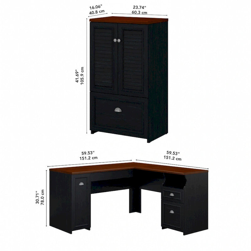 Bureau d'angle et meuble de rangement 60 W par