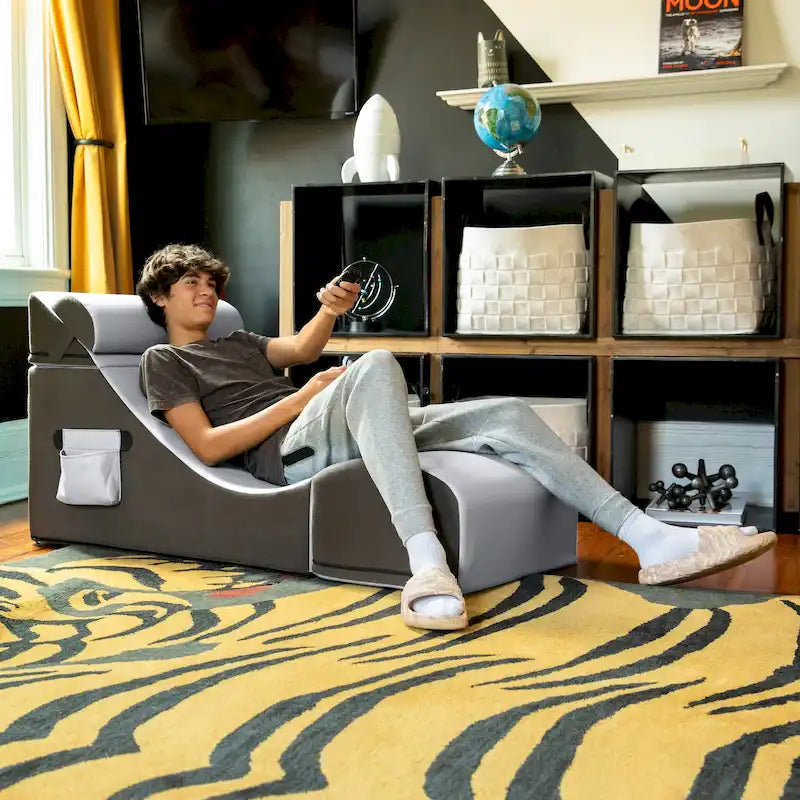 Chaise, table et pouf de jeu convertibles 3 en 1 avec appui-tête réglable - Vinyle