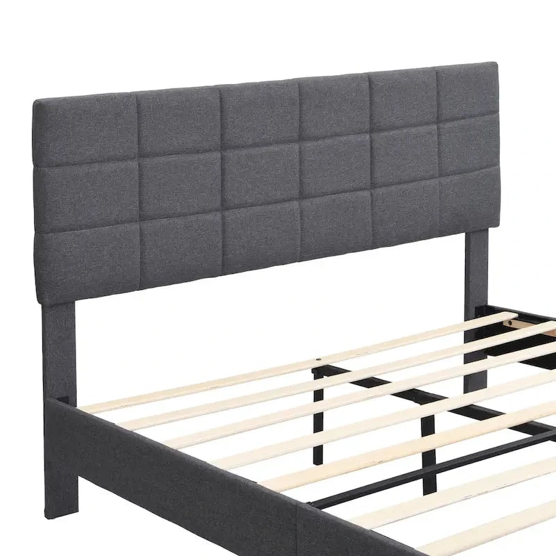 Cadre de lit plateforme avec tête de lit capitonnée en tissu