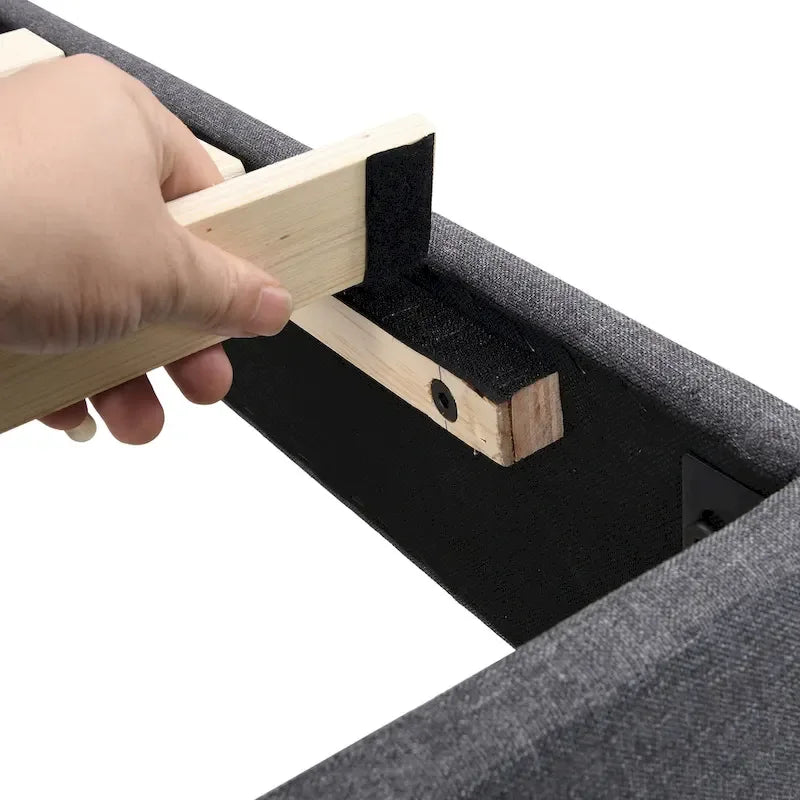 Cadre de lit plateforme avec tête de lit capitonnée en tissu