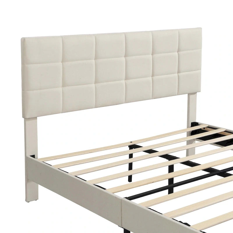 Cadre de lit plateforme avec tête de lit capitonnée en tissu