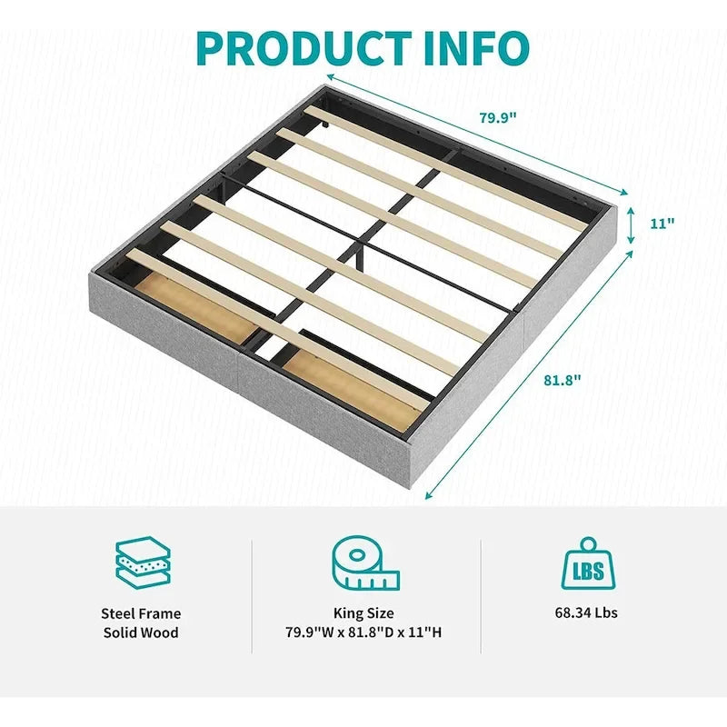 Cadre de lit plateforme rembourré en tissu de lin avec tiroirs de rangement et lattes en bois