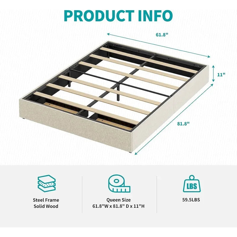 Cadre de lit plateforme rembourré en tissu de lin avec tiroirs de rangement et lattes en bois