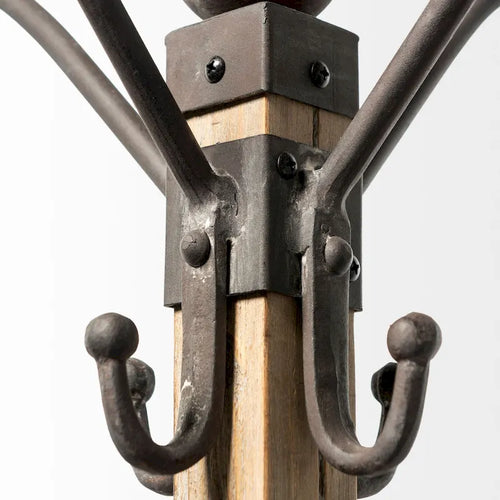 Porte-manteau en métal noir et bois marron clair 22 x 75 - 22,0L x 22,0W x 74,5H
