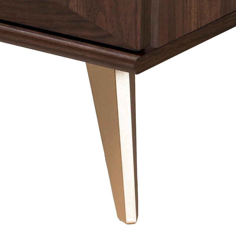 Table de chevet en bois de noyer de style moderne du milieu du siècle avec 2 tiroirs