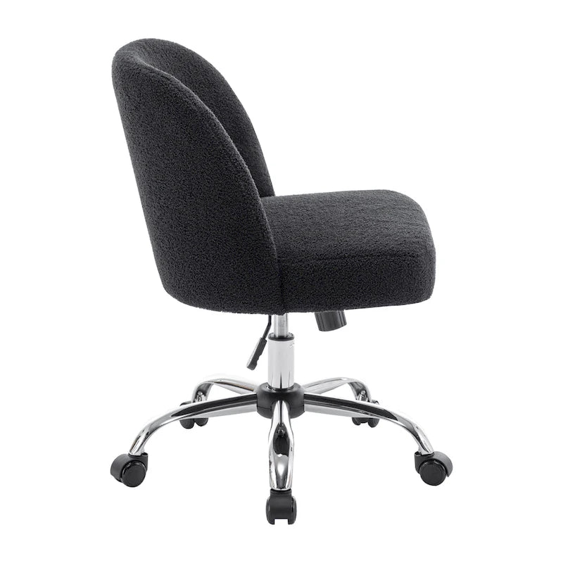Chaise de bureau sans accoudoirs en tissu Sherpa avec roulettes en acier