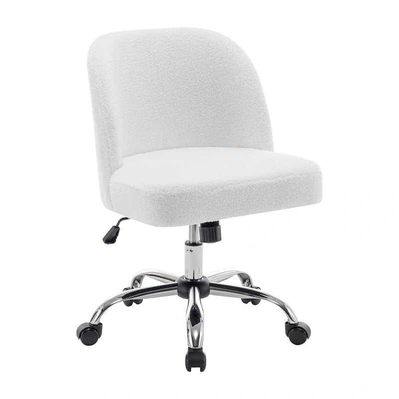 Chaise de bureau sans accoudoirs en tissu Sherpa avec roulettes en acier