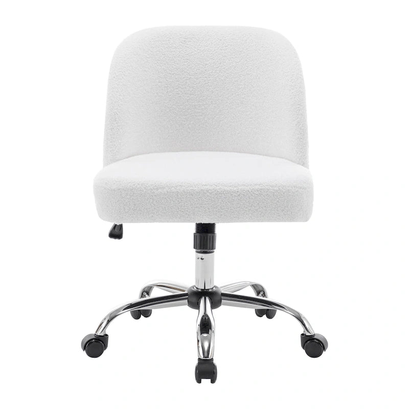 Chaise de bureau sans accoudoirs en tissu Sherpa avec roulettes en acier