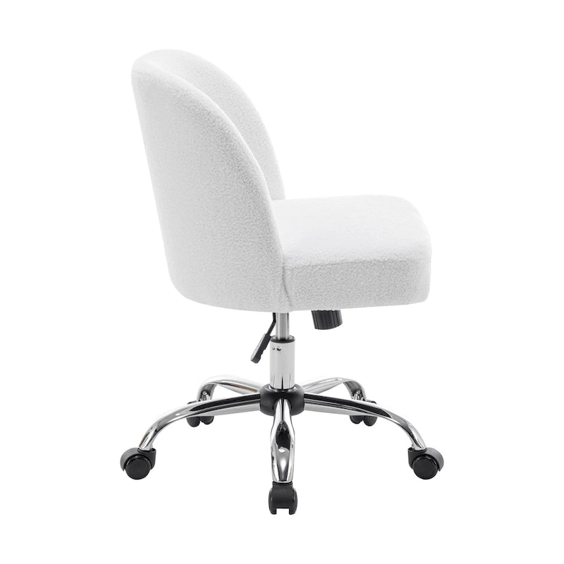 Chaise de bureau sans accoudoirs en tissu Sherpa avec roulettes en acier