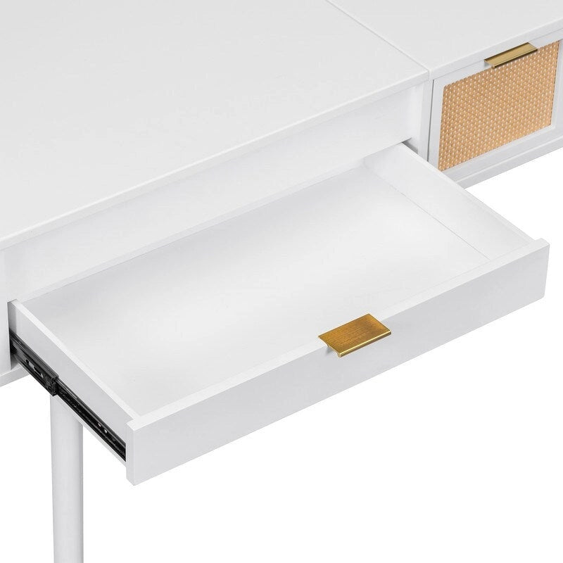 Coiffeuse en bois avec miroir escamotable et tabouret