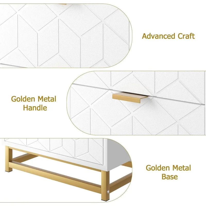 Commode à 3 tiroirs, avec pieds en métal