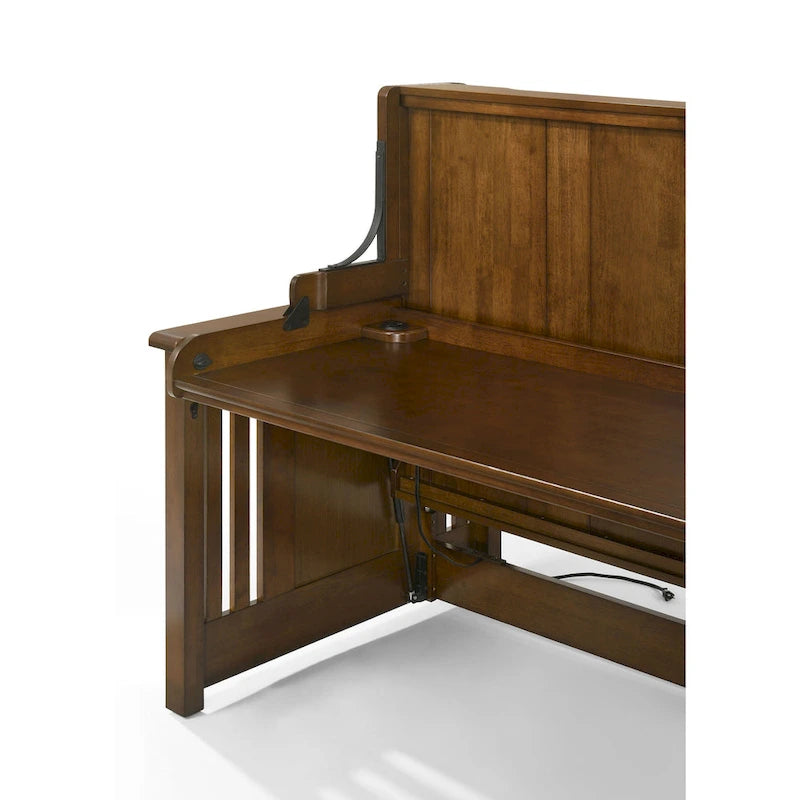 Lit-bureau avec ports USB et prise de courant alternatif, Noyer noir