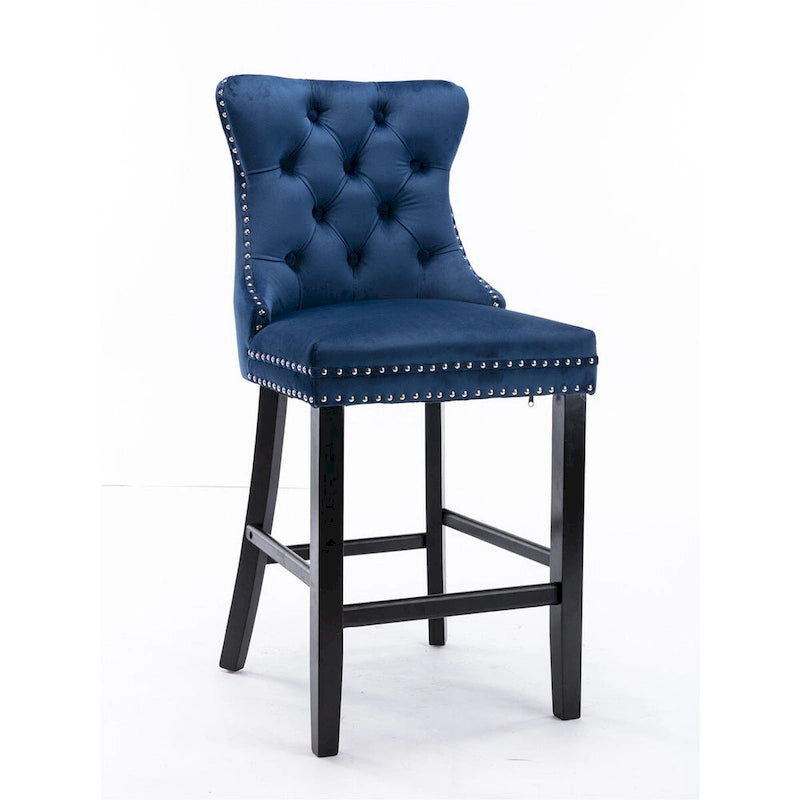 Tabourets de bar contemporains en velours capitonnés avec pieds en bois, lot de 2