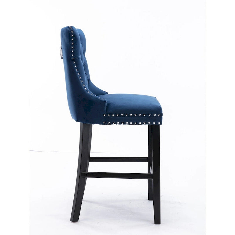 Tabourets de bar contemporains en velours capitonnés avec pieds en bois, lot de 2