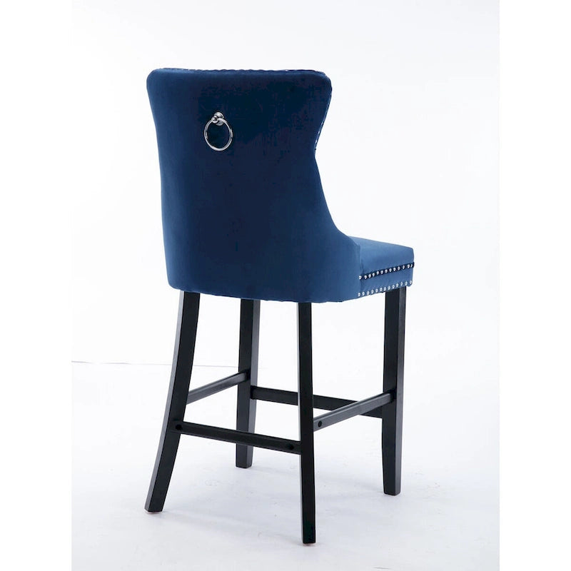 Tabourets de bar contemporains en velours capitonnés avec pieds en bois, lot de 2