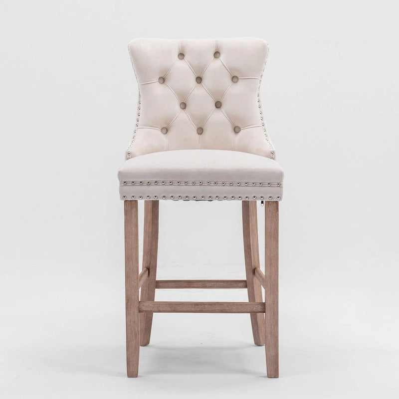 Tabourets de bar contemporains en velours capitonnés avec pieds en bois, lot de 2