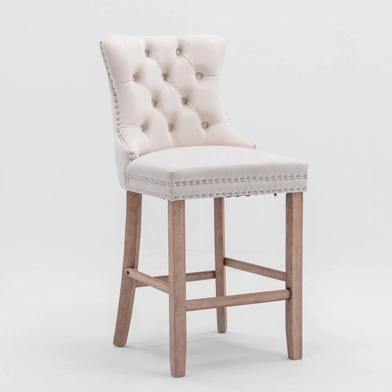 Tabourets de bar contemporains en velours capitonnés avec pieds en bois, lot de 2