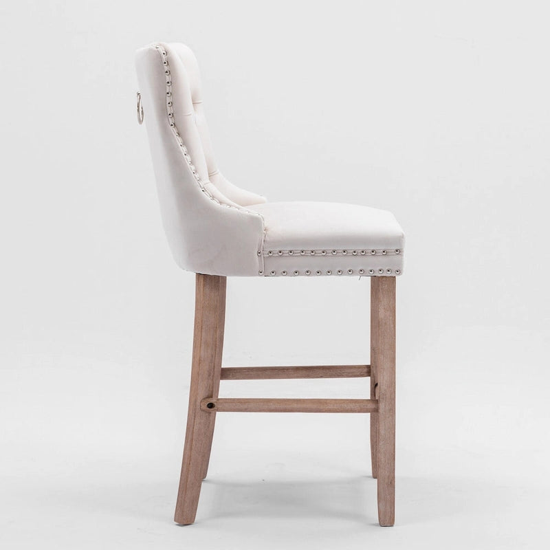Tabourets de bar contemporains en velours capitonnés avec pieds en bois, lot de 2