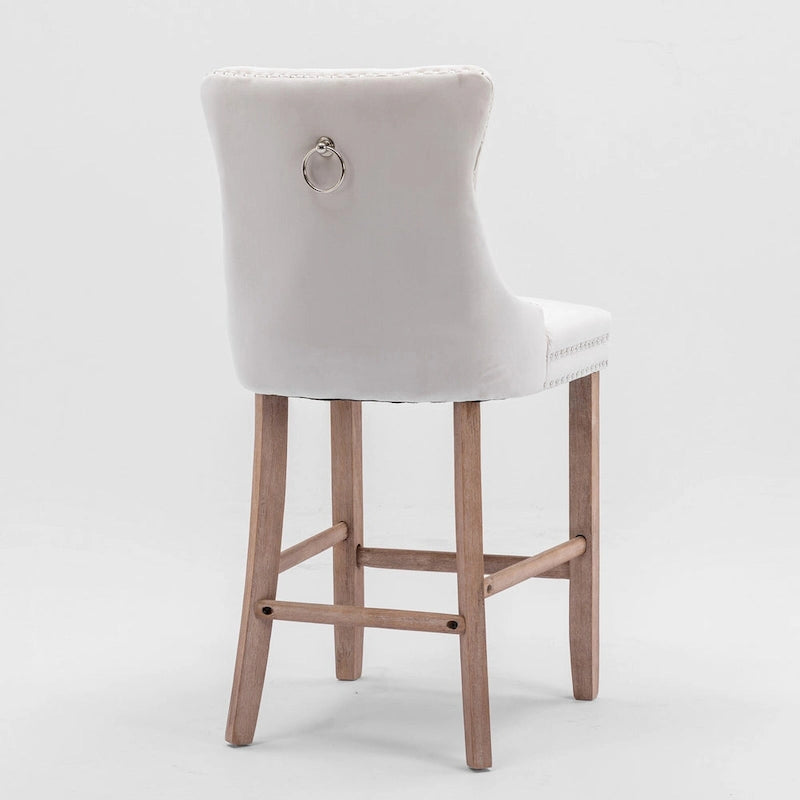 Tabourets de bar contemporains en velours capitonnés avec pieds en bois, lot de 2