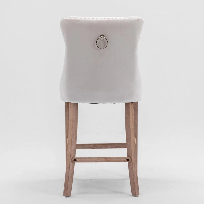 Tabourets de bar contemporains en velours capitonnés avec pieds en bois, lot de 2