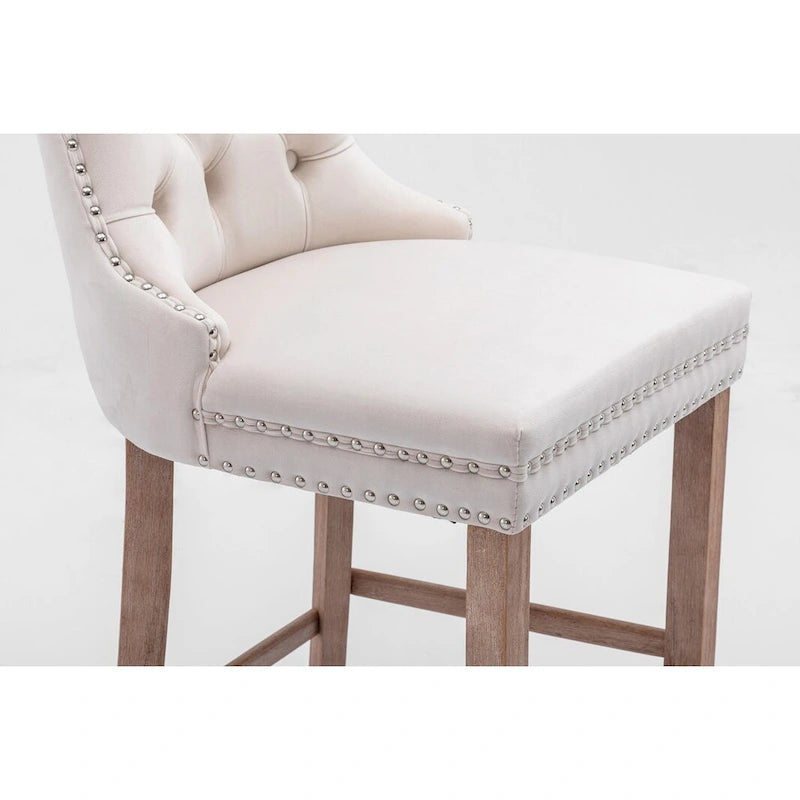 Tabourets de bar contemporains en velours capitonnés avec pieds en bois, lot de 2