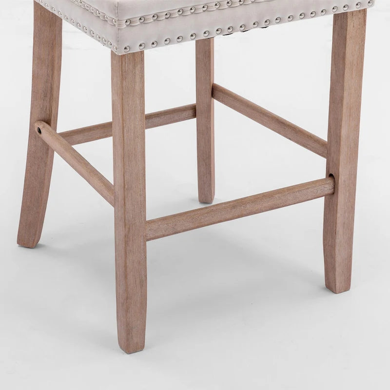 Tabourets de bar contemporains en velours capitonnés avec pieds en bois, lot de 2